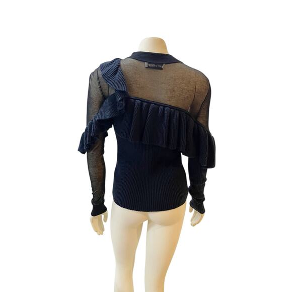 Self-Portrait Asymmetric Frill Long-Sleeve Wool Sweater Blue Women's Medium - Picture 7 of 11